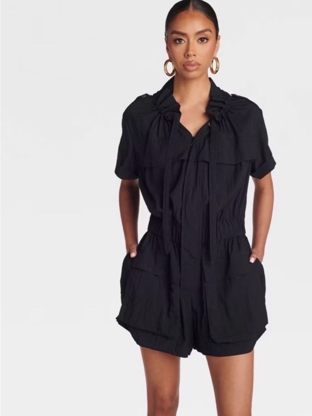 Kbb by Kahlana Navy Blue Short-Sleeve Utility Romper - Women